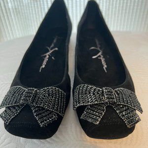 *NEVER WORN* Jessica Simpson Shoes Black Suede Ballet Flats with Rhinestone Bows